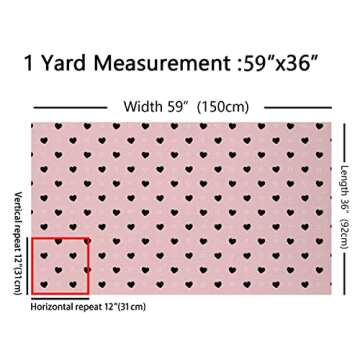 Cute Heart Pattern Fabric by The Yard - Vibrant Pink & Black for Sewing and Decor