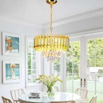 FRIXCHUR 16'' Modern Crystal Chandelier Pendant Light 3-Tier Gold Chandelier Light Fixture Raindrop Modern Chandelier for Dining Room Kitchen Island Living Room Foyer