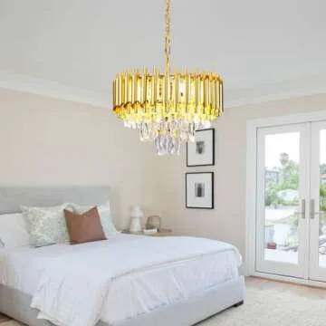 FRIXCHUR 16'' Modern Crystal Chandelier Pendant Light 3-Tier Gold Chandelier Light Fixture Raindrop Modern Chandelier for Dining Room Kitchen Island Living Room Foyer