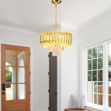 FRIXCHUR 16'' Modern Crystal Chandelier Pendant Light 3-Tier Gold Chandelier Light Fixture Raindrop Modern Chandelier for Dining Room Kitchen Island Living Room Foyer