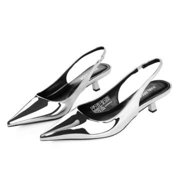 JENN ARDOR Womens Kitten Heels Closed Pointed Toe Elastic Slingback Sexy Low Heels Bridal Wedding Gu...