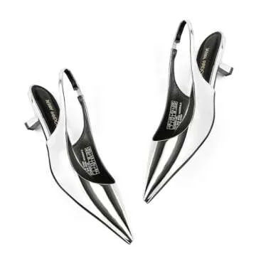 JENN ARDOR Womens Kitten Heels Closed Pointed Toe Elastic Slingback Sexy Low Heels Bridal Wedding Guest Dress Prom Pumps Shoes