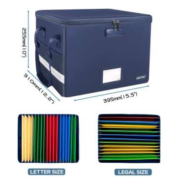 ENGPOW File Box with Lock, Fireproof Document Box with Zipper Lid,Collapsible File Organizer Storage Box Filing Box with Handle,Portable Home Office Safe Box for Hanging Letter/Legal Folder,Blue