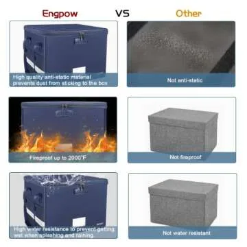 ENGPOW File Box with Lock, Fireproof Document Box with Zipper Lid,Collapsible File Organizer Storage Box Filing Box with Handle,Portable Home Office Safe Box for Hanging Letter/Legal Folder,Blue