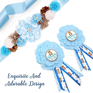 Blue Teddy Bear Maternity Sash & Corsage Set for Baby Showers