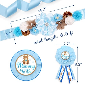 Blue Teddy Bear Maternity Sash & Corsage Set for Baby Showers