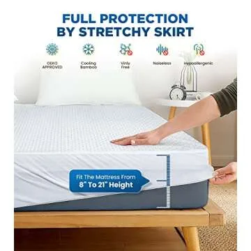 Premium 100% Waterproof King Mattress Protector Breathable Cooling 3D Air Fabric Cover Smooth Soft Hypoallergenic Noiseless Bed Cover Machine Washable Vinyl Free, 8-21'' Deep Pocket