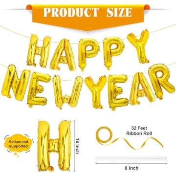 Happy New Years Balloons Party Supplies - 16 Inch Gold Foil Letter Happy Year Balloons, New Years Ev...