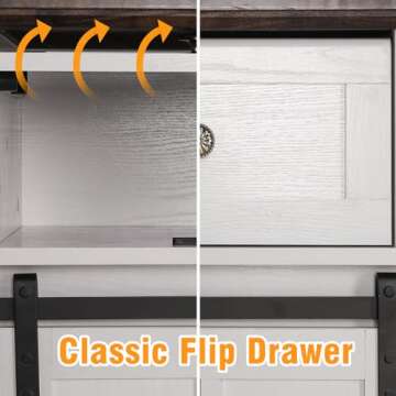 LGHM Farmhouse TV Stand - White Entertainment Center with Sliding Barn Door, Tall Console for 65 inch TV, Ideal Media Storage with Flip Drawers for Living Room