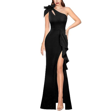 VFSHOW Womens 3D Flower One Shoulder Ruffle Formal Wedding Guest Prom Maxi Dress 2023 Sexy Cocktail ...