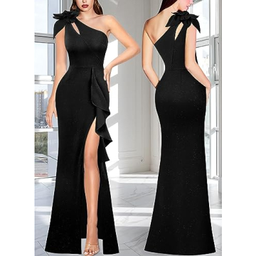 VFSHOW One Shoulder 3D Flower Maxi Dress for Elegance