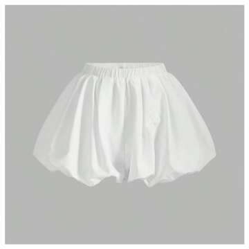 BEAUDRM Women's Y2K Bubble Shorts Elastic High Waist Ruffle Shorts Summer Fashion Wide Leg Bloomers White Small