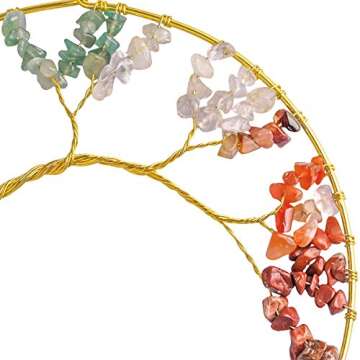 mookaitedecor 7 Chakra Crystal Tree of Life with Agate Slices Wind Chimes, Wall Hanging Ornaments Wi...