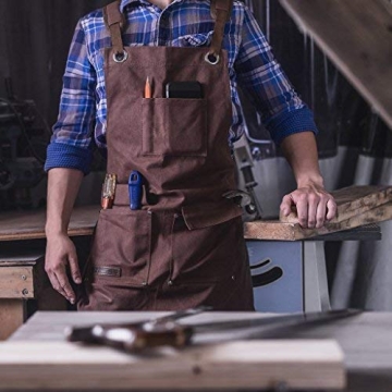 Heavy Duty Waxed Canvas Woodworking Apron with Pockets