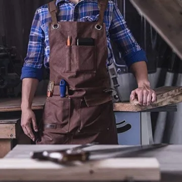 Heavy Duty Waxed Canvas Woodworking Apron with Pockets