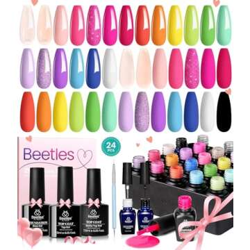 Beetles 24Pcs Gel Nail Polish Set with Base Gel Top Coat White Black Liner Gel Nail Art Brush, Gel P...