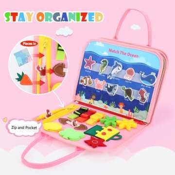 Montessori Busy Board 2 3 4 Year Old Toddlers Girl Toys: Preschool Learning Activity Baby Quiet Book Birthday Gifts Easter Basket Stuffers Classroom Game Autism Educational Travel Toy 12 18 Months