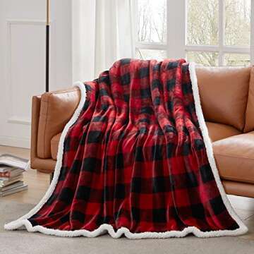 Touchat Sherpa Red and Black Buffalo Plaid Christmas Twin Blanket 60" X 70", Fuzzy Fluffy Soft Cozy ...
