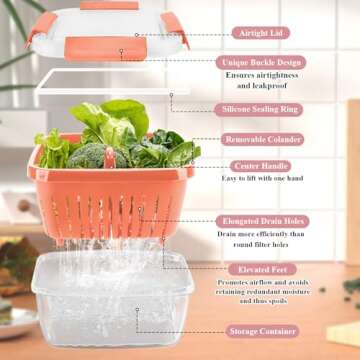 shopwithgreen 50oz Berry Keeper Fruit Storage Container for Fridge, Fresh Food Produce Saver Containers with Removable Drain Colanders and Lid, Vegetable Lettuce Keeper Bowl for Refrigerator Organizer