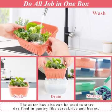 shopwithgreen 50oz Berry Keeper Fruit Storage Container for Fridge, Fresh Food Produce Saver Containers with Removable Drain Colanders and Lid, Vegetable Lettuce Keeper Bowl for Refrigerator Organizer