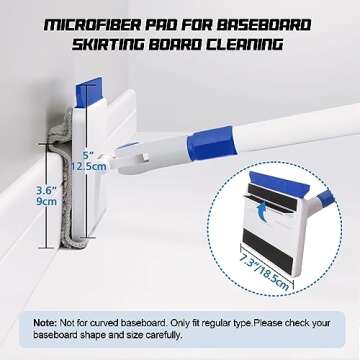 Qaestfy Baseboard Cleaner Tool with Handle, Wall Floor Mop with Extendable Long Handle Duster for Cleaning Window, Floor, Skirting Board, Ceiling, Shower, Tub Tile, Kitchen with 6 Reusable Pads