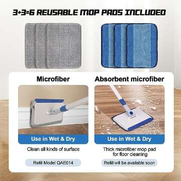 Qaestfy Baseboard Cleaner Tool with Handle, Wall Floor Mop with Extendable Long Handle Duster for Cleaning Window, Floor, Skirting Board, Ceiling, Shower, Tub Tile, Kitchen with 6 Reusable Pads