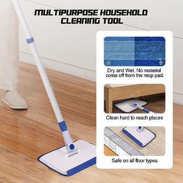 Qaestfy Baseboard Cleaner Tool with Handle, Wall Floor Mop with Extendable Long Handle Duster for Cleaning Window, Floor, Skirting Board, Ceiling, Shower, Tub Tile, Kitchen with 6 Reusable Pads