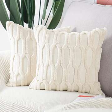 MADIZZ Plush Short Wool Beige Throw Pillow Covers 18x18 Inch Set of 2 Super Soft Cozy Pillow Covers Velvet Back Decorative Throw Pillowcases for Sofa Livingroom Couch Bed