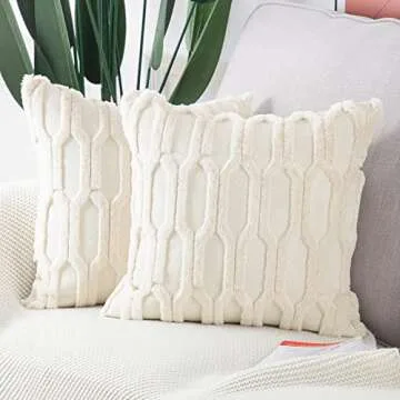 MADIZZ Plush Short Wool Beige Throw Pillow Covers 18x18 Inch Set of 2 Super Soft Cozy Pillow Covers ...