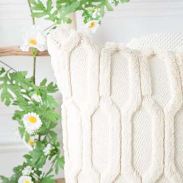 MADIZZ Plush Short Wool Beige Throw Pillow Covers 18x18 Inch Set of 2 Super Soft Cozy Pillow Covers Velvet Back Decorative Throw Pillowcases for Sofa Livingroom Couch Bed