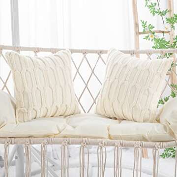 MADIZZ Plush Short Wool Beige Throw Pillow Covers 18x18 Inch Set of 2 Super Soft Cozy Pillow Covers Velvet Back Decorative Throw Pillowcases for Sofa Livingroom Couch Bed