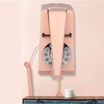 Landline Phone for Home & Office - Retro Wall Mount Telephone (Pink)