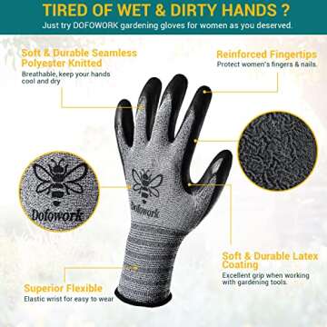 DOFOWORK 6 Pair Gardening Gloves for Women/Men, Breathable Natural Latex Garden Gloves with Grip, Ou...