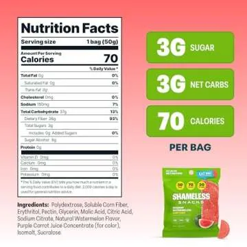 Shameless Snacks - Healthy Low Calorie Snacks, Low Carb Keto Gummies (Gluten Free Candy) - 6 Pack Wassup Watermelon