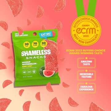 Shameless Snacks - Healthy Low Calorie Snacks, Low Carb Keto Gummies (Gluten Free Candy) - 6 Pack Wassup Watermelon