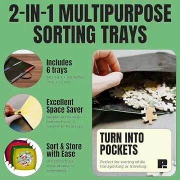 1500 Pieces Jigsaw Puzzle Caddy Board - Portable Jigsaw Puzzle Table Storage with 6 Puzzle Sorting Trays - 27”x 36” Porta-Puzzle Jigsaw Caddy with Non-Slip Surface for Adults & Kids - Puzzle Ready