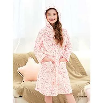 Doctor Unicorn Soft Hooded Rainbow Bathrobe Sleepwear for Girls (Pink Leopard, 10-11 Years)