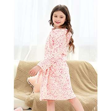 Doctor Unicorn Soft Hooded Rainbow Bathrobe Sleepwear for Girls (Pink Leopard, 10-11 Years)