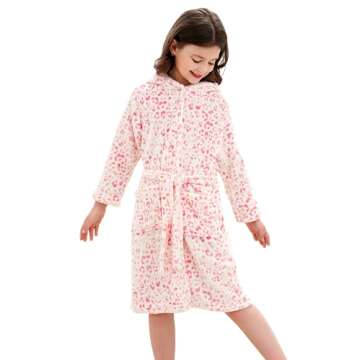 Doctor Unicorn Soft Hooded Rainbow Bathrobe Sleepwear for Girls (Pink Leopard, 10-11 Years)