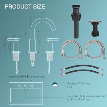 TRUSTMI Bathroom Faucet 3 Hole 2-Handle 8 inch Widespread Bathroom Sink Faucet with Pop Up Drain and cUPC Waterlines, Matte Black