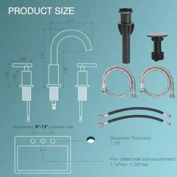 TRUSTMI Bathroom Faucet 3 Hole 2-Handle 8 inch Widespread Bathroom Sink Faucet with Pop Up Drain and cUPC Waterlines, Matte Black