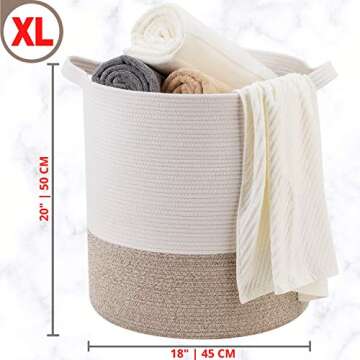 MINTWOOD Design 83L Extra Large 20x18 Inches Decorative Woven Cotton Rope Basket, Tall Laundry Baske...