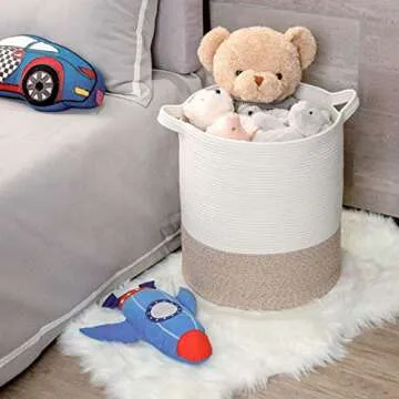 MINTWOOD Design 83L Extra Large 20x18 Inches Decorative Woven Cotton Rope Basket, Tall Laundry Basket Hamper, Blanket Basket for Living Room, Round Storage Baskets for Pillows, Towels, Light Brown