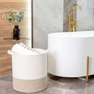 MINTWOOD Design 83L Extra Large 20x18 Inches Decorative Woven Cotton Rope Basket, Tall Laundry Basket Hamper, Blanket Basket for Living Room, Round Storage Baskets for Pillows, Towels, Light Brown