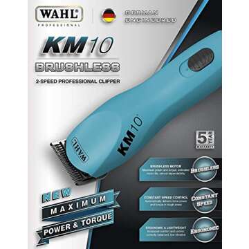 WAHL KM10 2 Speed Brushless Motor Professional Animal Clipper with a Bonus 4 oz. Clipper Oil (Turquoise)