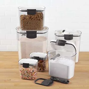 Progressive ProKeeper Baker's Airtight Kitchen Storage Canister Container Set for Flour, Sugar & More, Keeps Ingredients Fresh, with Accessories (Black Latches)