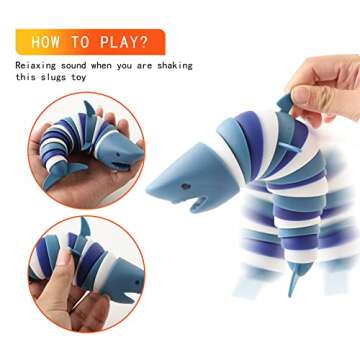 Fidget Slug, 3D Articulated Stretch Shark Stress Reliever, Sensory Stress Relief for Adults and Kids, Pressure Relieving and Anti-Anxiety Office Desk Toy (Multi-Color)