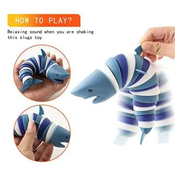 Fidget Slug, 3D Articulated Stretch Shark Stress Reliever, Sensory Stress Relief for Adults and Kids, Pressure Relieving and Anti-Anxiety Office Desk Toy (Multi-Color)