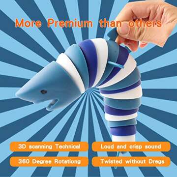 Fidget Slug, 3D Articulated Stretch Shark Stress Reliever, Sensory Stress Relief for Adults and Kids, Pressure Relieving and Anti-Anxiety Office Desk Toy (Multi-Color)