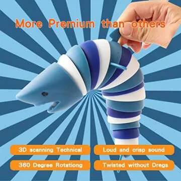 Fidget Slug, 3D Articulated Stretch Shark Stress Reliever, Sensory Stress Relief for Adults and Kids, Pressure Relieving and Anti-Anxiety Office Desk Toy (Multi-Color)
